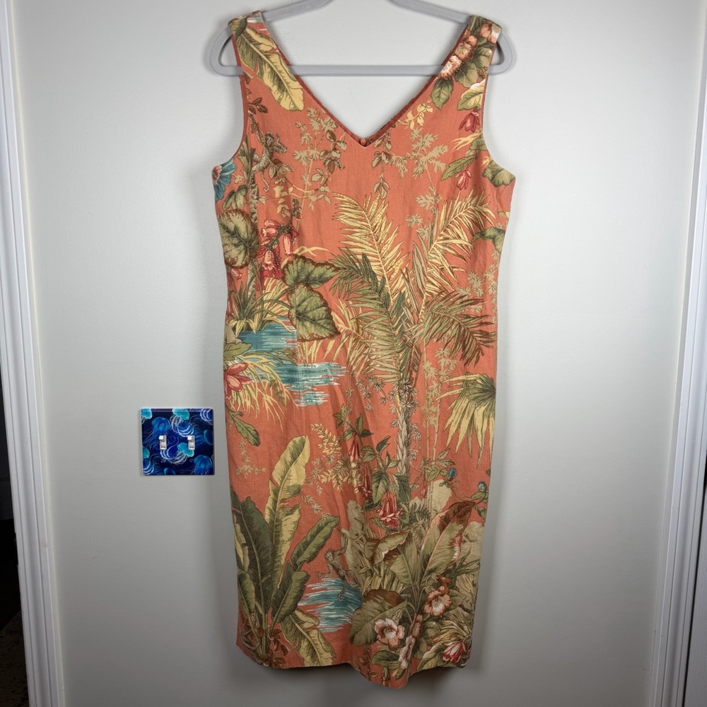 Tropical Coral V-Neck Sleeveless Dress